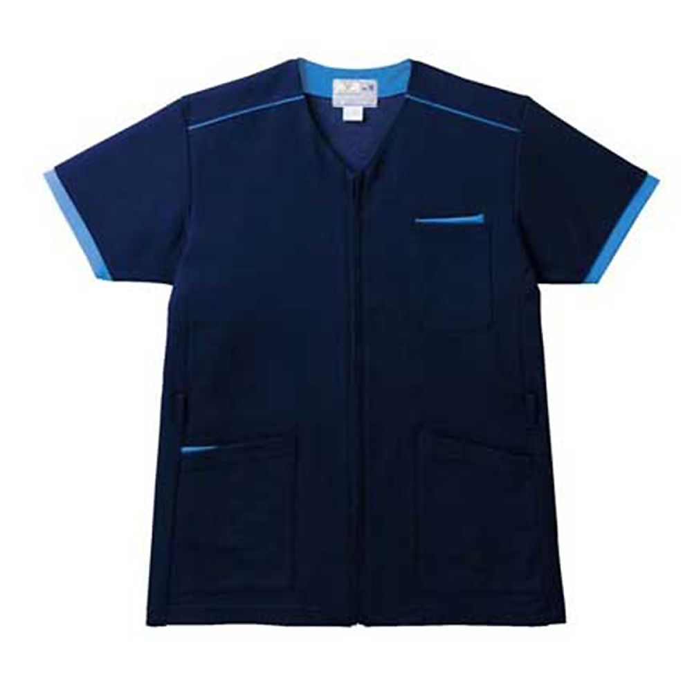 KIRAKU（トンボ） ケアスクラブ 前開き ネイビー×ブルー 4L（身丈82cm） CR153-75 4L 1枚（ご注文単位1枚）【直送品】