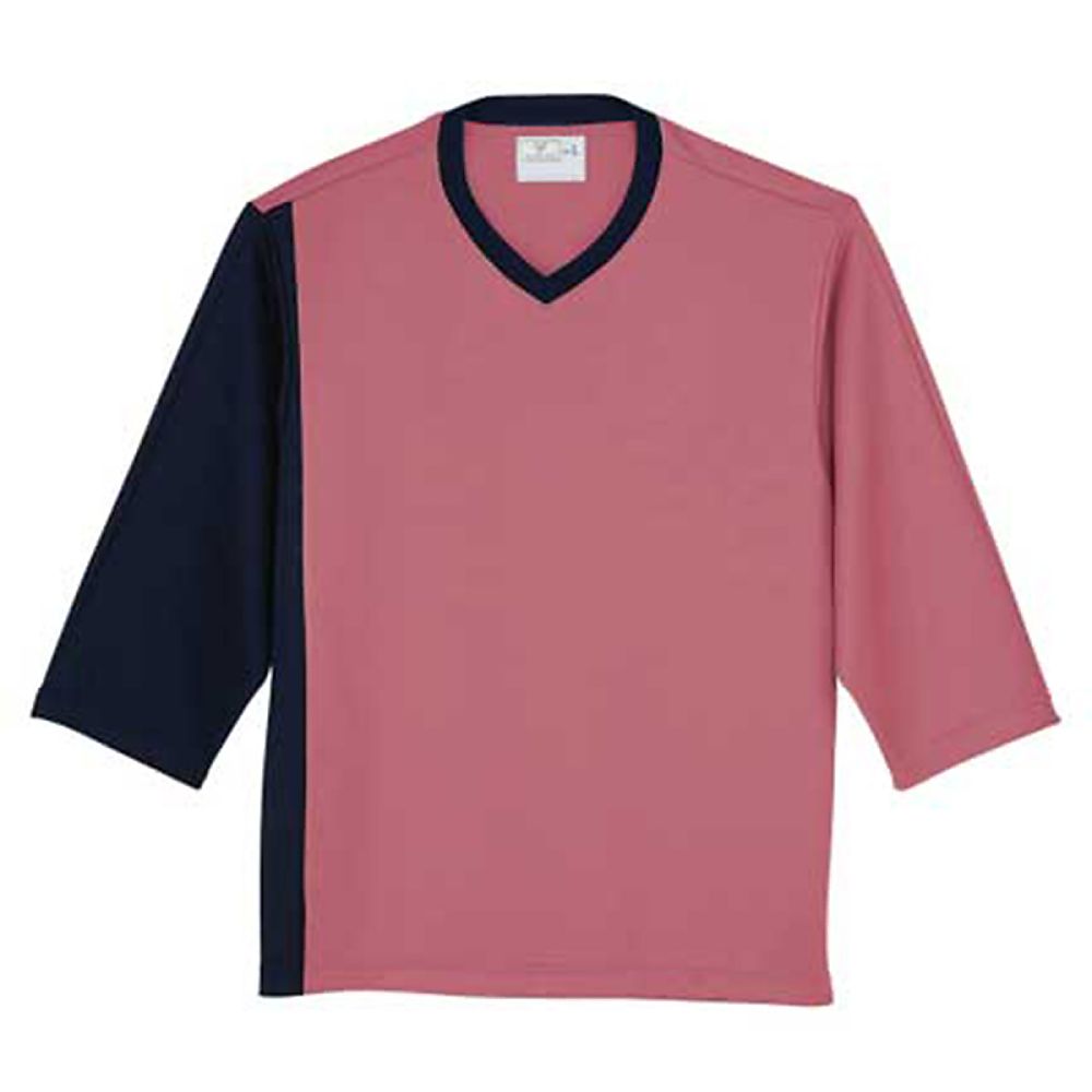 KIRAKU（トンボ） 前開き検診用シャツ コーラルピンク×ネイビー M（身丈68cm） CR814-13 M 1枚（ご注文単位1枚）【直送品】