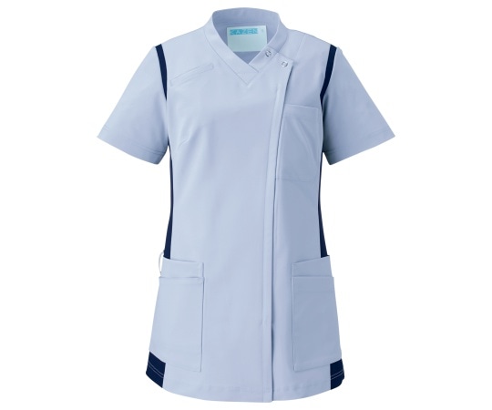 KAZEN レディススクラブ（前開き） サックスxネイビー L 972-41 L 1枚（ご注文単位1枚）【直送品】