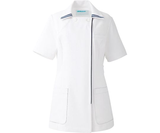 KAZEN レディスジャケット半袖 ホワイトxネイビー S 081-28 S 1枚(ご注文単位1枚)【直送品】