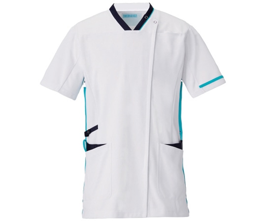 KAZEN スクラブジャケット半袖男女兼 ホワイト×ネイビー×ターコイズ LL 998-12L 1枚（ご注文単位1枚）【直送品】