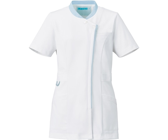 KAZEN レディスジャケット半袖 ホワイト×サックス M 778-21 1枚（ご注文単位1枚）【直送品】