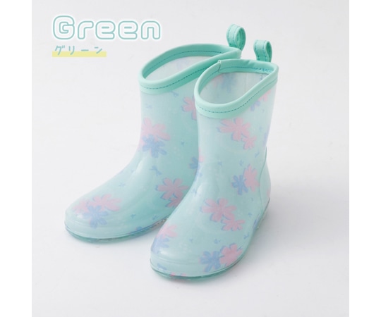丸十コーポレーション 女児キッズ花柄長靴 19cm ライトグリーン 07006061 1個（ご注文単位1個）【直送品】