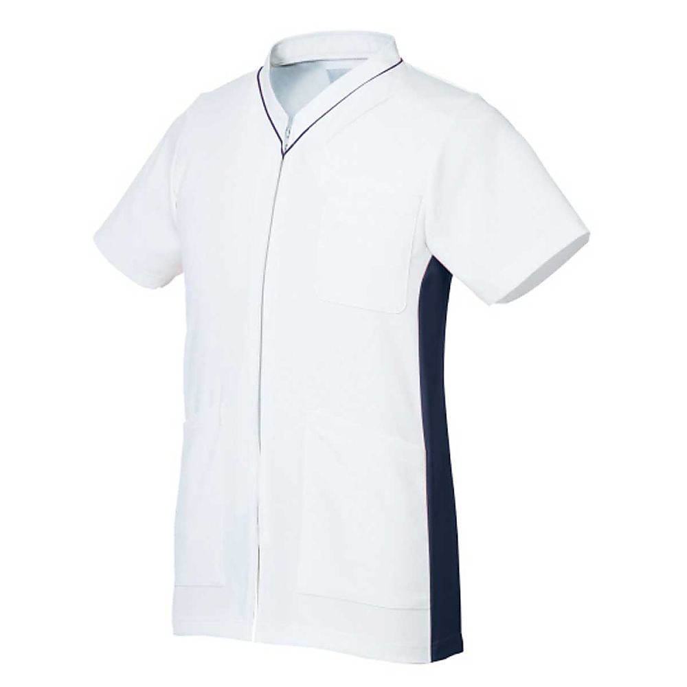 KIRAKU（トンボ） スクラブ 前開き ホワイト×ネイビー M（身丈70cm） CM311-88 M 1枚（ご注文単位1枚）【直送品】
