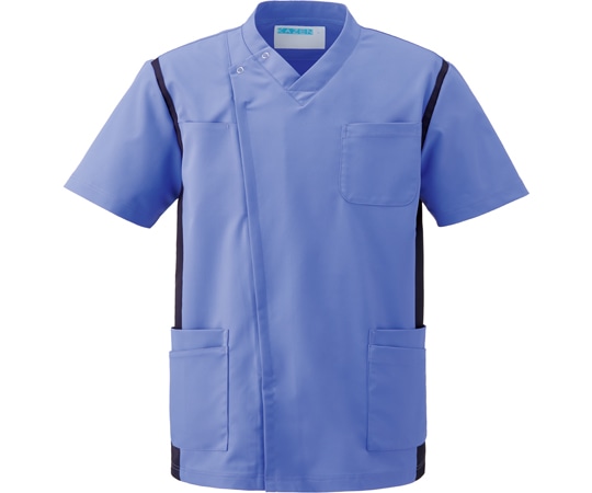 KAZEN メンズスクラブ（前開き）ライラック×ネイビー L 974-51 L 1枚（ご注文単位1枚）【直送品】