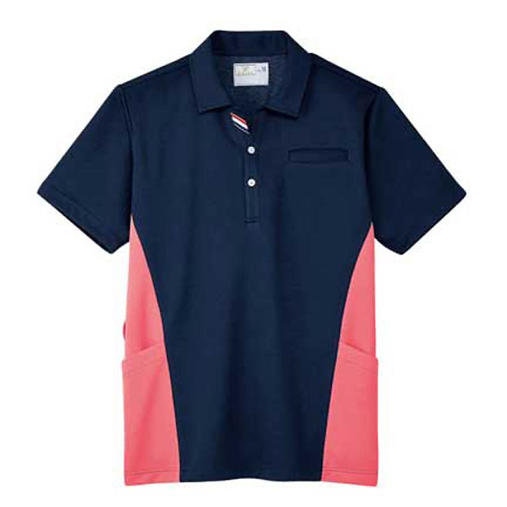 KIRAKU（トンボ） ケアワークシャツ ネイビー×カメリアピンク 3L（身丈79cm） CR182-11 3L 1枚（ご注文単位1枚）【直送品】