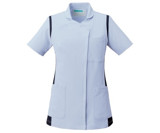 KAZEN レディススクラブ（衿付き） サックスxネイビー L 973-41 L 1枚（ご注文単位1枚）【直送品】