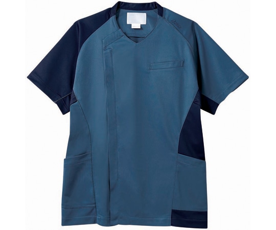 アズワン スクラブ メンズ 半袖 ブルー×ネイビー S CHM855-39 S 1枚（ご注文単位1枚）【直送品】