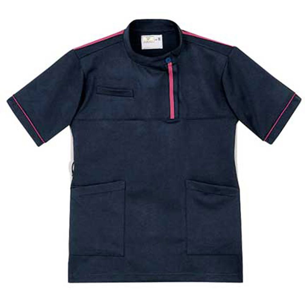 KIRAKU(トンボ) レディスケアワークシャツ ネイビー×ピンク LL(身丈73cm) CR198-14 LL 1枚(ご注文単位1枚)【直送品】
