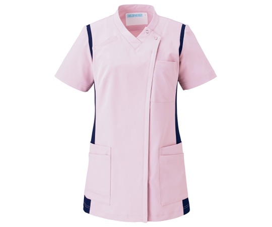 KAZEN レディススクラブ（前開き） ピンクxネイビー L 972-43 L 1枚（ご注文単位1枚）【直送品】
