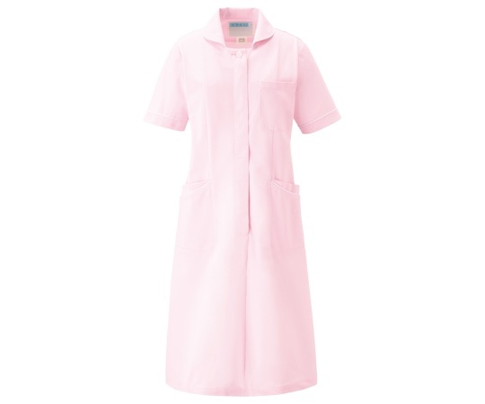 KAZEN ワンピース半袖 ピンクxホワイト L 020-24 L 1枚（ご注文単位1枚）【直送品】