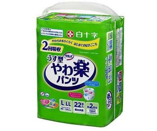白十字 サルバ うす型 やわ楽パンツ 2回吸収 L-LLサイズ 22枚×4個入 35843 1ケース(ご注文単位1ケース)【直送品】