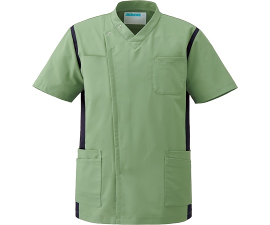 KAZEN メンズスクラブ（前開き）グリーンティー×ネイビー L 974-52 L 1枚（ご注文単位1枚）【直送品】