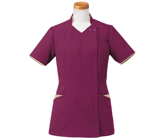 ヤギコーポレーション 半袖スクラブジャケット(レディース) ワイン×ベージュ M R8946-33 1枚(ご注文単位1枚)【直送品】