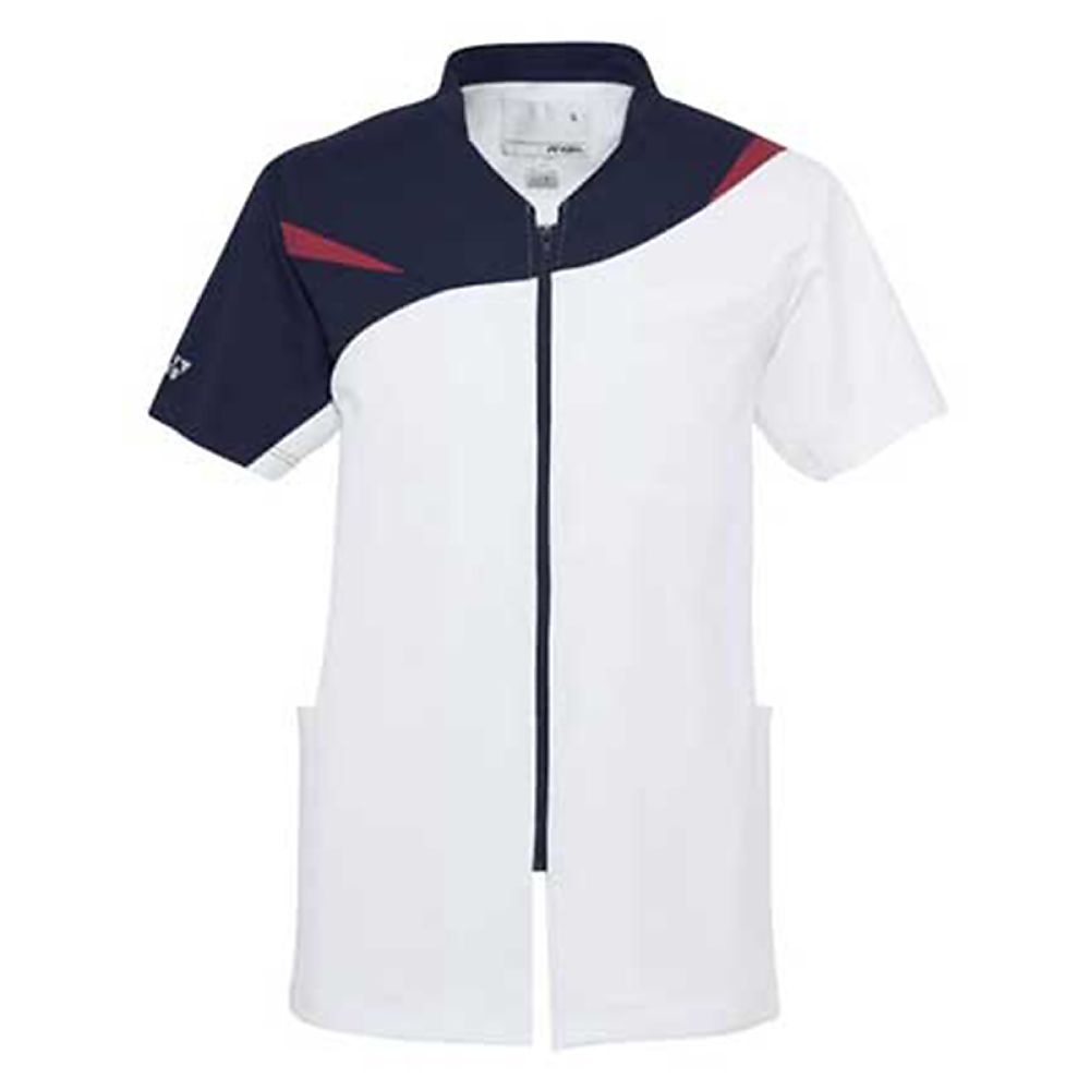 YONEX（トンボ） 前開きスクラブ ホワイト×バーガンディ 3L（身丈76cm） CY831-01 3L 1枚（ご注文単位1枚）【直送品】