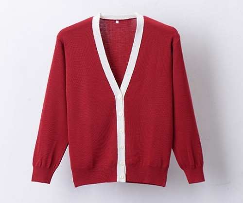 ディーフェイズ 抗ピル配色カーディガン エンジ×ホワイト S D-1013 1枚(ご注文単位1枚)【直送品】