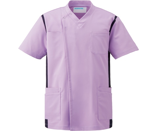 KAZEN メンズスクラブ（前開き）ラベンダー×ネイビー 3L 974-53 3L 1枚（ご注文単位1枚）【直送品】