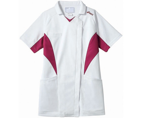 アズワン ナースジャケット 半袖 ホワイト×バーガンディ M CHM357-18 M 1枚（ご注文単位1枚）【直送品】