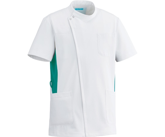 KAZEN メンズジャケット半袖 ホワイト×グリーン LL 057-22L 1枚（ご注文単位1枚）【直送品】