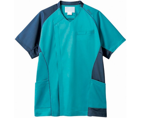 アズワン スクラブ メンズ 半袖 ターコイズ×ブルー M CHM855-43 M 1枚（ご注文単位1枚）【直送品】