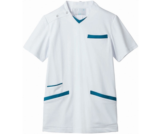 住商モンブラン スクラブ 兼用 半袖 白/ターコイズ LL 72-1374 LL 1枚（ご注文単位1枚）【直送品】