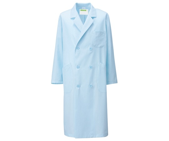 KAZEN メンズ診察衣W型長袖 サックス L 255-91 L 1枚（ご注文単位1枚）【直送品】