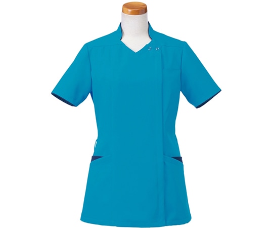 ヤギコーポレーション 半袖スクラブジャケット（レディース）ターコイズ×ネイビー 3L R8946-31 1枚（ご注文単位1枚）【直送品】