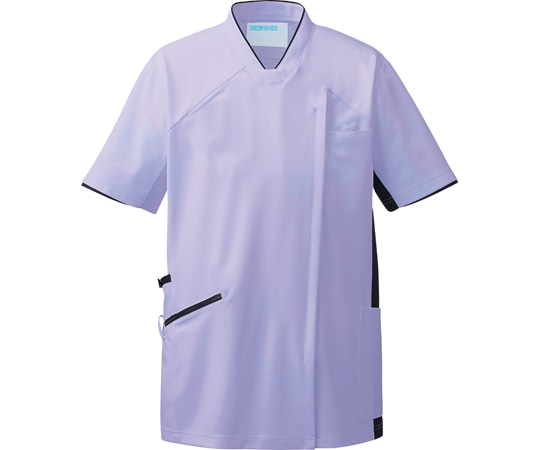 KAZEN スクラブジャケット半袖男女 ラベンダー×ネイビー SS 987-27 SS 1枚（ご注文単位1枚）【直送品】