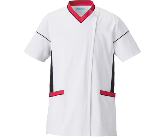 KAZEN スクラブジャケット半袖男女兼 ホワイト×ネイビー×ピンク SS 034-23 1枚（ご注文単位1枚）【直送品】