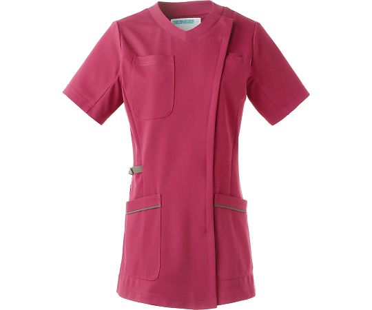 KAZEN レディススクラブジャケット半袖 プラムxグレー L 981-45 L 1枚（ご注文単位1枚）【直送品】