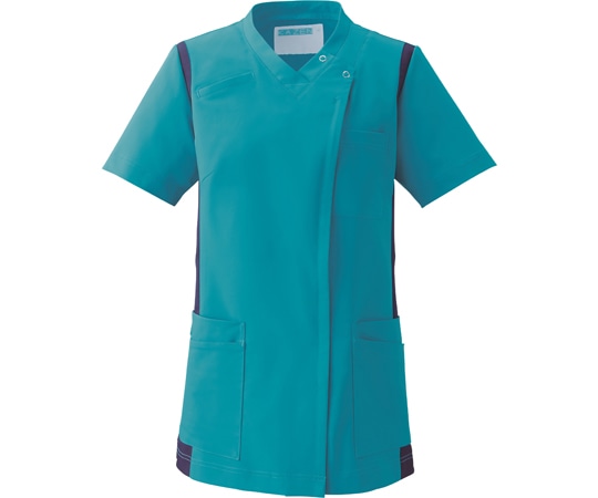 KAZEN レディススクラブ（前開き）ターコイズ×ネイビー 5L 972-42 5L 1枚（ご注文単位1枚）【直送品】