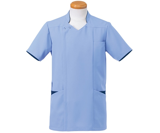 ヤギコーポレーション 半袖スクラブジャケット（メンズ） ミディアムブルー LL R8996-41 1枚（ご注文単位1枚）【直送品】