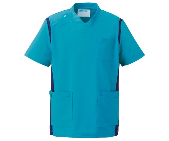 KAZEN スクラブ（男女兼用） ターコイズxネイビー L 971-42 L 1枚（ご注文単位1枚）【直送品】