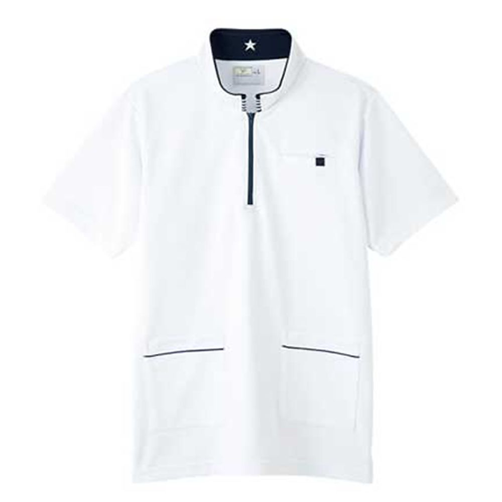 KIRAKU（トンボ） ケアワークシャツ ホワイト M（身丈70cm） CR185-01 M 1枚（ご注文単位1枚）【直送品】