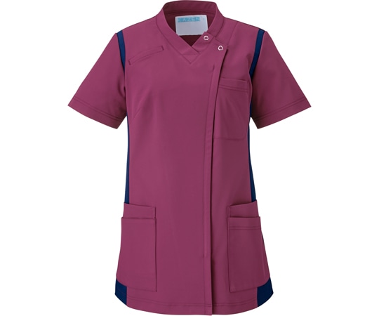 KAZEN レディススクラブ（前開き）ワイン×ネイビー 5L 972-45 1枚（ご注文単位1枚）【直送品】