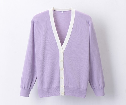 ディーフェイズ 抗ピル配色カーディガン パープル×ホワイト M D-1013 1枚（ご注文単位1枚）【直送品】