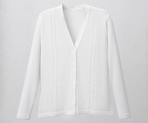 ディーフェイズ 綿混透かし編カーディガン ホワイト 3L D-1009 1枚(ご注文単位1枚)【直送品】