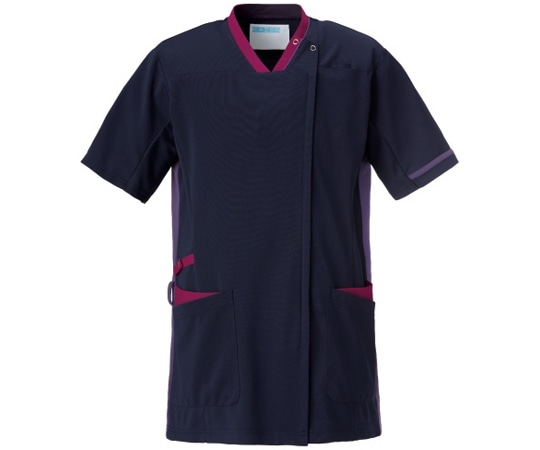 KAZEN スクラブジャケット半袖男女兼 ネイビー×プラム×バイオ SS 998-47 1枚（ご注文単位1枚）【直送品】