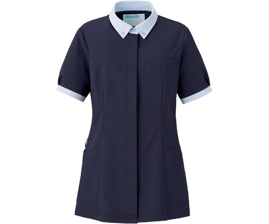 KAZEN レディスジャケット半袖 ネイビー×サックス S 773-48 1枚（ご注文単位1枚）【直送品】