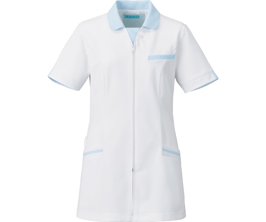 KAZEN レディスジャケット半袖 ホワイト×サックス S 779-21 1枚（ご注文単位1枚）【直送品】