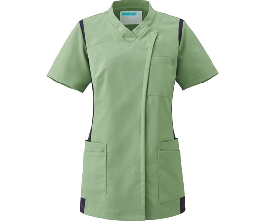 KAZEN レディススクラブ（前開き）グリーンティー×ネイビー 3L 972-52 3L 1枚（ご注文単位1枚）【直送品】