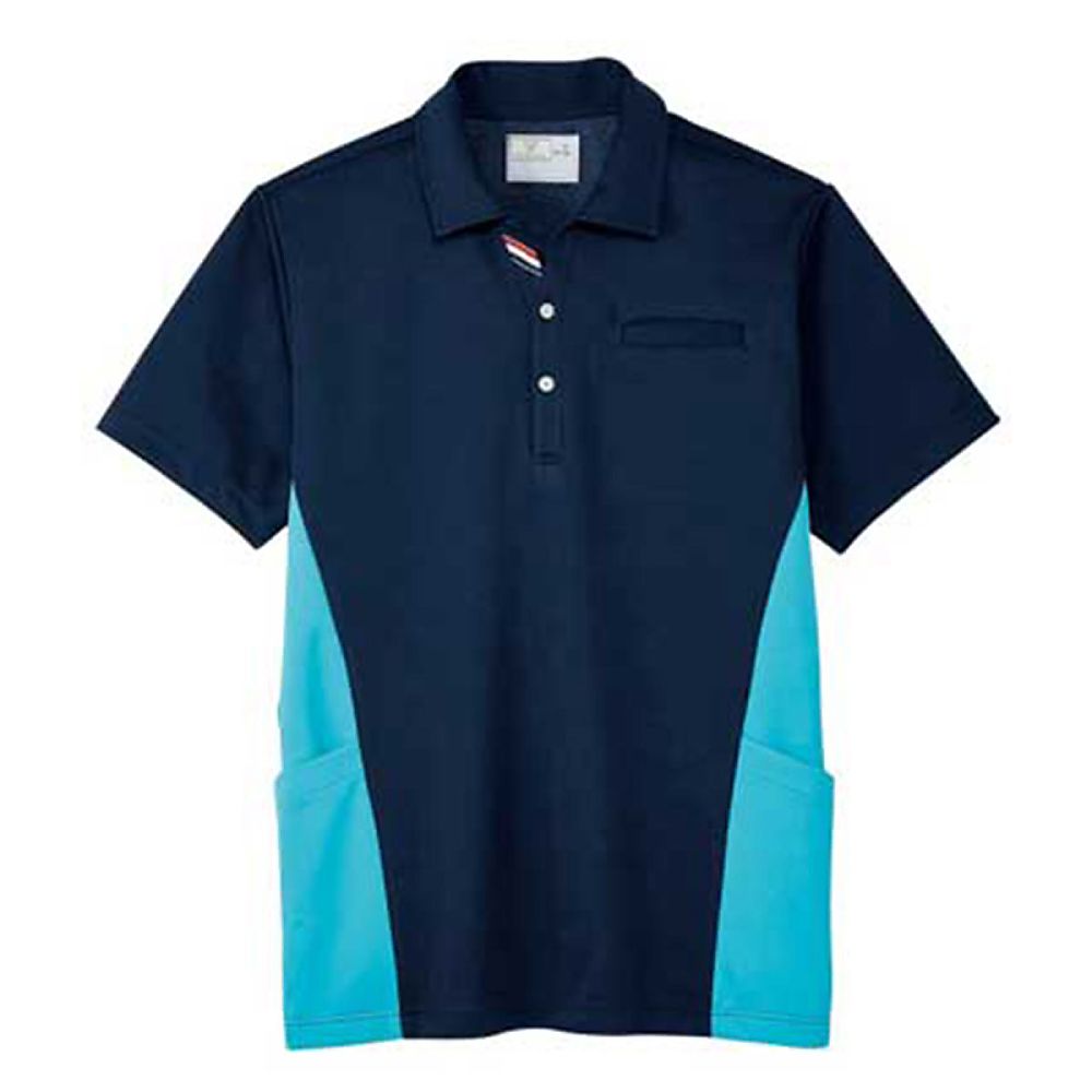 KIRAKU（トンボ） ケアワークシャツ ネイビー×アクアブルー M（身丈70cm） CR182-76 M 1枚（ご注文単位1枚）【直送品】