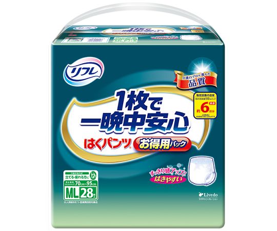 リブドゥコーポレーション リフレ はくパンツ 1枚で一晩中安心 お得用パック ML 28枚×3袋 17605 1ケース（ご注文単位1ケース）【直送品】