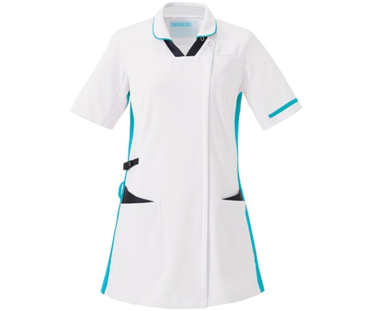 KAZEN レディススクラブ半袖衿付 ホワイト×ネイビー×ターコイズ LL 996-12L 1枚（ご注文単位1枚）【直送品】