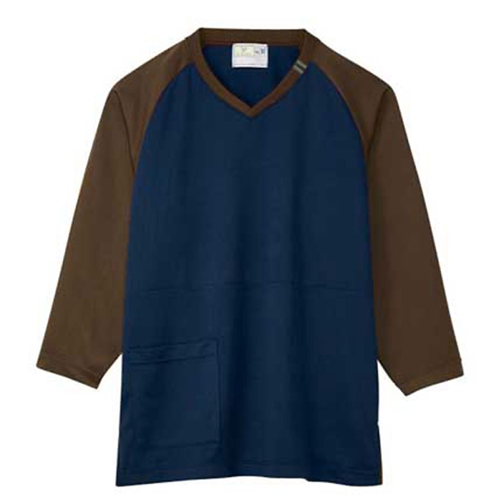 KIRAKU（トンボ） 検診用シャツ ネイビー×ブラウン L（身丈71cm） CR833-30 L 1枚（ご注文単位1枚）【直送品】