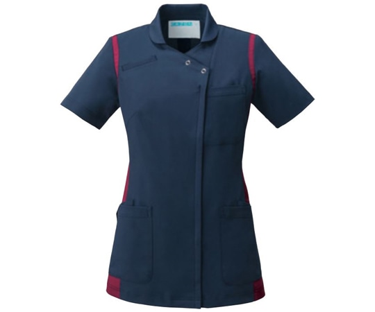 KAZEN レディススクラブ（衿付き） ネイビーxワイン M 973-48 M 1枚（ご注文単位1枚）【直送品】