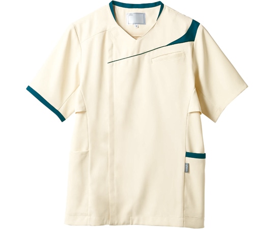 アズワン スクラブ メンズ 半袖 アイボリー×アクアマリン 3L CHM854-0549 3L 1枚（ご注文単位1枚）【直送品】