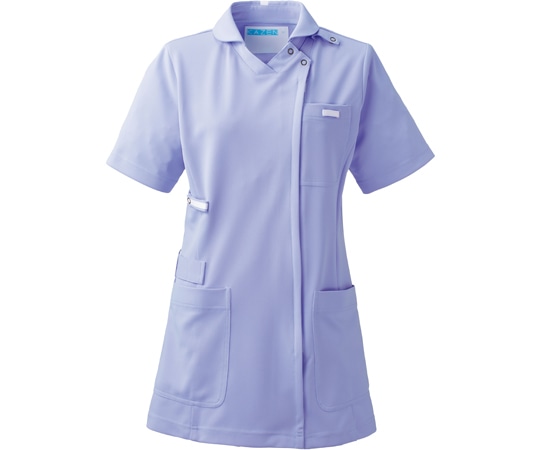 KAZEN レディススクラブジャケット半袖 ライトアメジスト×ホワイト 4L KZN710-21 4L 1枚（ご注文単位1枚）【直送品】