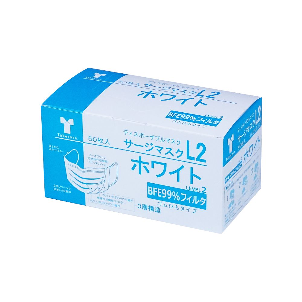 竹虎 サージマスクL2 ホワイト 1ケース（50枚×10箱入） 076261 1ケース（ご注文単位1ケース）【直送品】