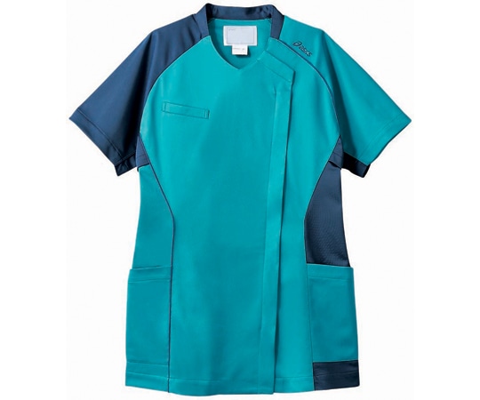 アズワン スクラブ レディス 半袖 ターコイズ×ブルー S CHM355-43 S 1枚（ご注文単位1枚）【直送品】